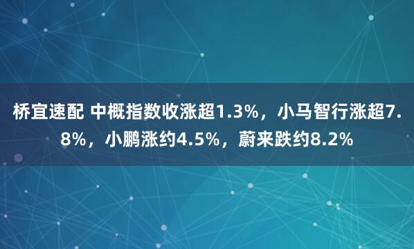 桥宜速配 中概指数收涨超1.3%，小马智行涨超7.8%，小鹏涨约4.5%，蔚来跌约8.2%