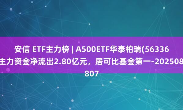 安信 ETF主力榜 | A500ETF华泰柏瑞(563360)主力资金净流出2.80亿元，居可比基金第一-20250807