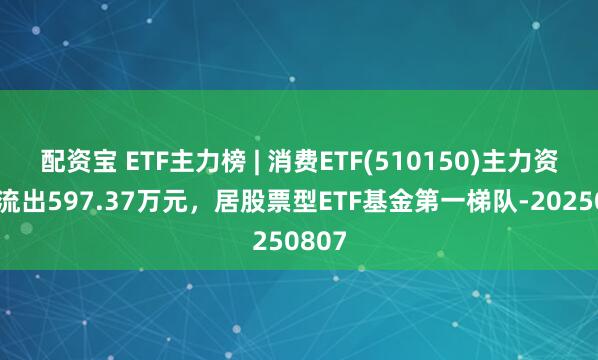 配资宝 ETF主力榜 | 消费ETF(510150)主力资金净流出597.37万元，居股票型ETF基金第一梯队-20250807